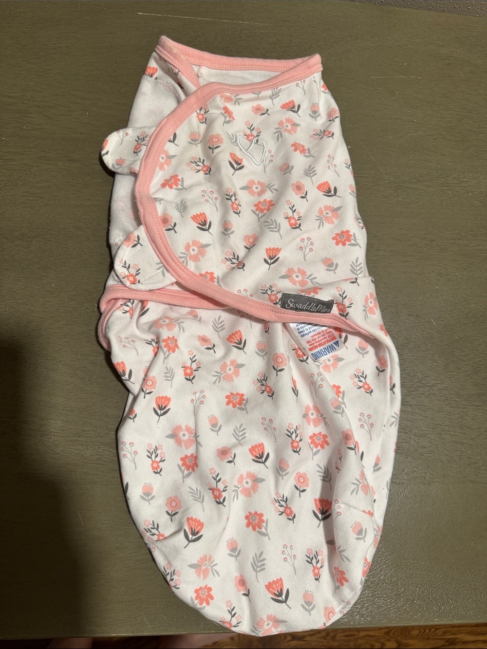 SwaddleMe White Floral Baby Swaddle with Pink Trim